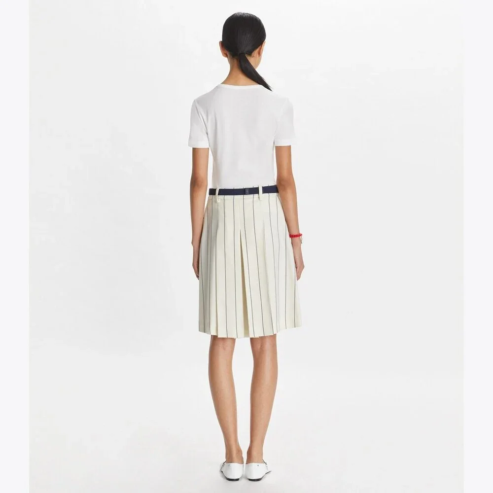 Tory Burch Wool Performance Pleated Golf Mini Skirt New Ivory Light Stripe 2
